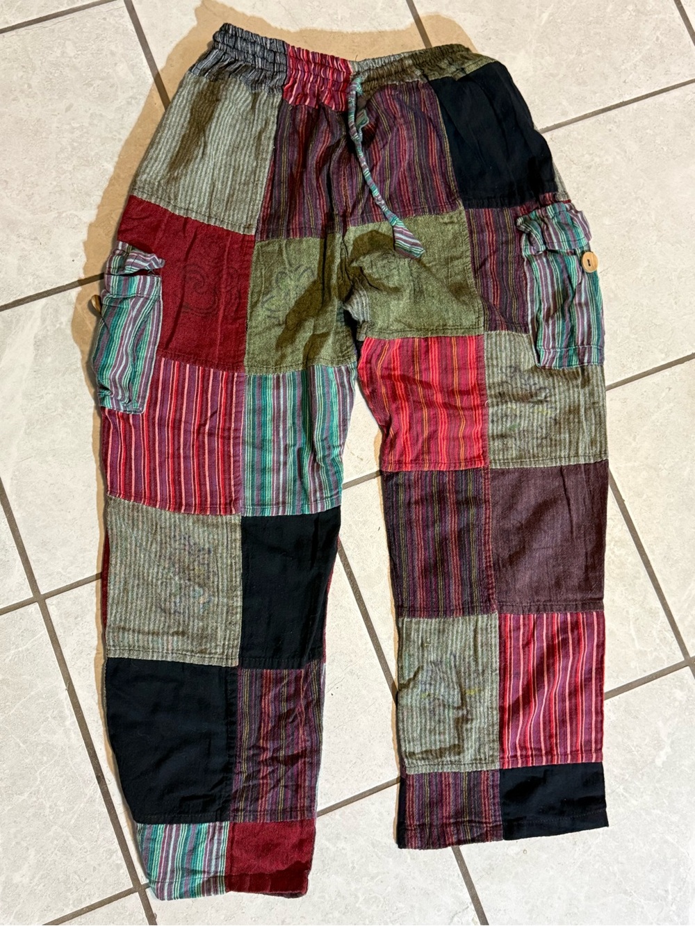 Patchwork Cotton Cargo Pants - wmns small